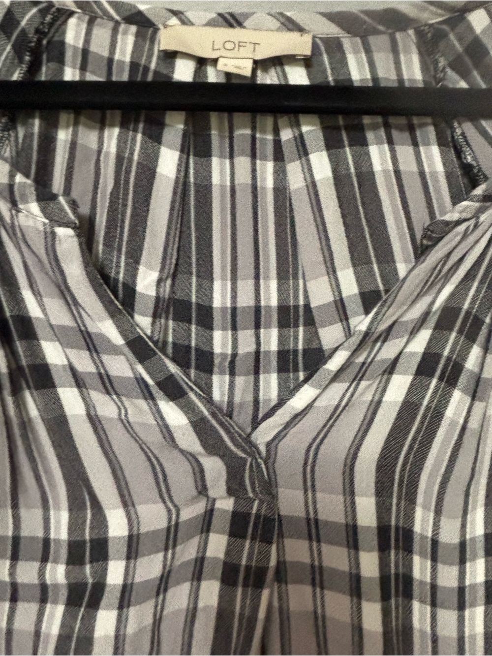 LOFT Black and White Plaid Peasant Top - Picture 3 of 6